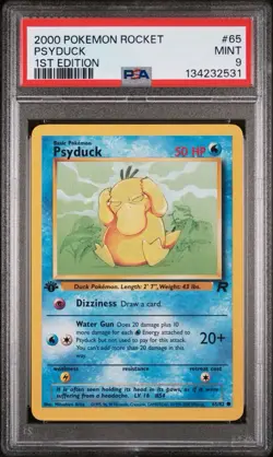 POKEMON CARD 2000 Psa 9 Mint Team Rocket 1ST Edition #65 Psyduck - Image 1