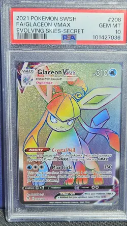 Pokemon TCG Glaceon VMAX #208 Evolving Skies Holo Ultra Rare PSA 10 - Image 1