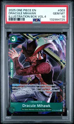 2025 ONE PIECE PROMOS #ST12-003 DRACULE MIHAWK ILLUSTRATION BOX VOL.4 PSA 10 - Image 2