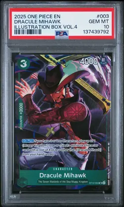 2025 ONE PIECE PROMOS ILLUSTRATION BOX VOL.4 #003 DRACULE MIHAWK PSA 10 - Image 1