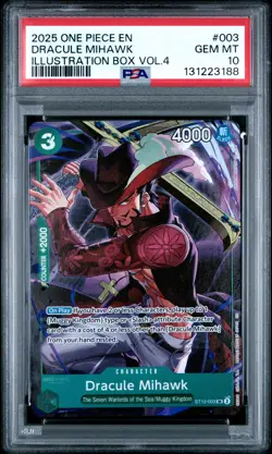 2025 ONE PIECE PROMOS ILLUSTRATION BOX VOL.4 #003 DRACULE MIHAWK PSA 10 - Image 1