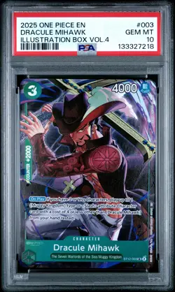 2025 ONE PIECE PROMOS ILLUSTRATION BOX VOL.4 #003 DRACULE MIHAWK PSA 10 - Image 1