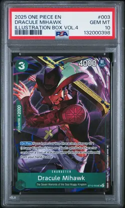 2025 ONE PIECE PROMOS ILLUSTRATION BOX VOL.4 #003 DRACULE MIHAWK PSA 10 - Image 1