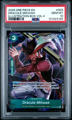 2025 ONE PIECE PROMOS ILLUSTRATION BOX VOL.4 #003 DRACULE MIHAWK PSA 10 - Image 1