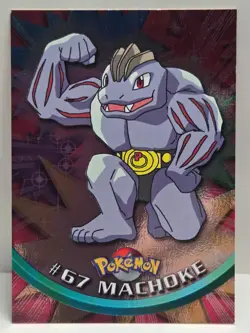 #67 Machoke 1999 Topps Chrome Pokemon Series 1 Blue Logo - NM - US Seller - Image 1