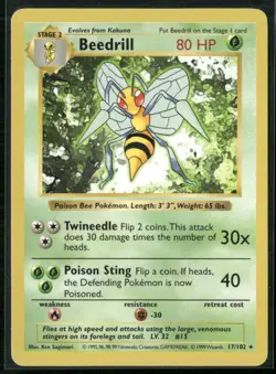 Beedrill Rare Base Set (Shadowless) 017/102 Pokemon - Image 1