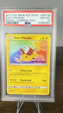 2017 POKEMON SM BLACK STAR PROMO I CHOOSE YOU! #SM108 ASH'S PIKACHU PSA 10 - Image 1