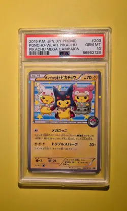 Poncho Wearing Pikachu Mega Campaign Set Promo 203/XY-P Pokemon Japanese PSA 10 - Image 1