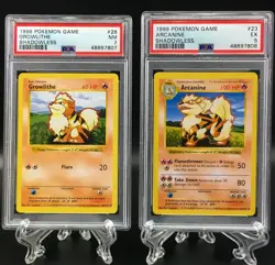 1999 Pokemon Base Set Shadowless Lot Growlithe #28 PSA 7 | Arcanine #23 PSA 5 - Image 1
