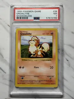 SHADOWLESS PSA 7 Growlithe From 1999 Pokemon Original Base Set - 28/102 - Image 1