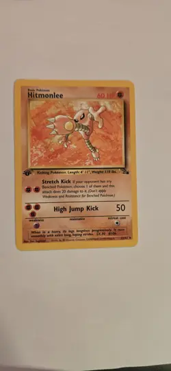 Pokemon Card Hitmonlee 22/62 Fossil Set Non Holo Rare WOTC 1st Edition NM - Image 1