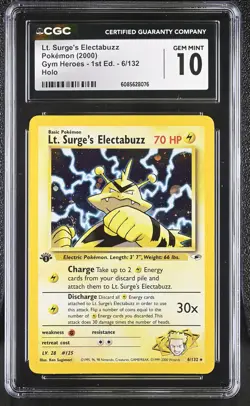 CGC 10 Lt. Surge's Electabuzz Gym Heroes 1st Edition 6/132 Holo Pokemon Card - Image 1