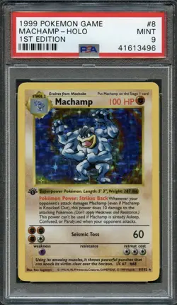 1999 POKEMON BASE SET 1ST EDITION-SHADOWLESS #8 MACHAMP-HOLO PSA 9 - Image 1