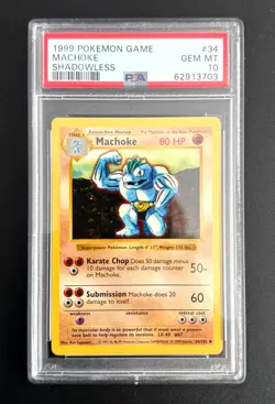 1999 Pokemon Game Base Set Machoke Shadowless #34/102 TCG Card PSA 10 Gem Mint - Image 1