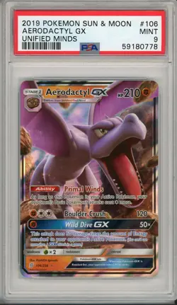 2019 Pokemon Sun & Moon Unified Minds Aerodactyl GX #106 PSA 9 - Image 1