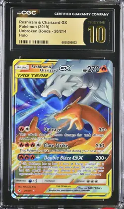 Pokemon Unbroken Bonds Reshiram & Charizard GX 20 CGC 10 Pristine Low Pop 71 - Image 1