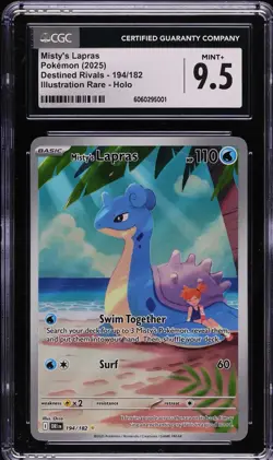 CGC 9.5 Misty's Lapras 194/182 Illustration Rare Pokemon Destined Rivals Mint + - Image 1