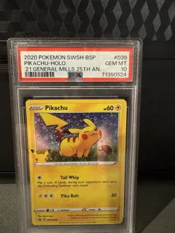 2020 Pokemon PSA 10 Pikachu-Holo SWSH BSP ‘21 General Mills 25th An. #039 - Image 1