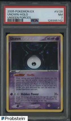 2005 Pokemon Ex Unseen Forces #V/28 Unown Holo PSA 7 NM - Image 1