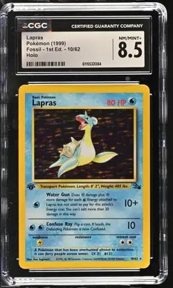 CGC 8.5 Lapras 1999 Fossil 1st Edition 10/62 Holo Pokemon Card - Image 1