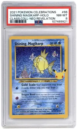 Pokemon TCG Shining Magikarp Holo Rare 66/64 Celebrations Neo Revelation PSA 8 - Image 1
