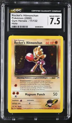 CGC 7.5 Rocket's Hitmonchan 2000 Gym Heroes 11/132 Holo Graded Pokemon SWIRL - Image 1