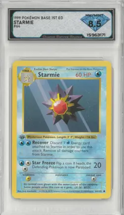 1999 Pokemon Base 1st Ed STARMIE #64/102 💎 DSG 8.5 NM/Mint - Image 1