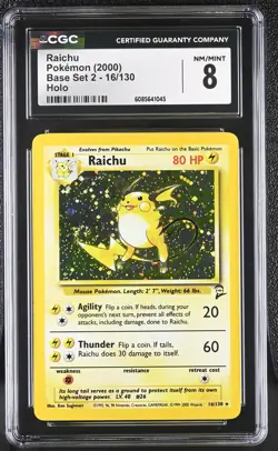 CGC 8 Raichu 2000 Base Set 2 16/130 Holo SWIRL Pokemon Card - Image 1
