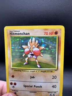 Pokemon TCG Hitmonchan Base Set 7/102 Holo Unlimited Holo Rare - HP/Damaged - Image 3