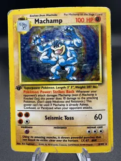 Pokemon TCG Machamp Holo Rare 1st Edition Base Set 8/102 - Very Damaged - Image 1