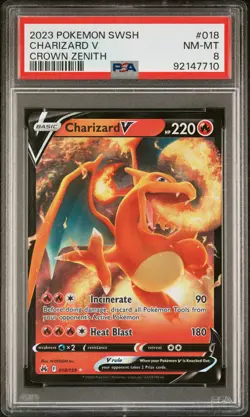 2023 POKEMON SWORD & SHIELD CROWN ZENITH #018 CHARIZARD V PSA 8 - Image 1