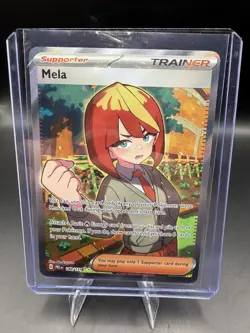 Pokemon TCG Trainer Mela Ultra Rare Holo Card 140/131 Prismatic Evolutions - Image 1