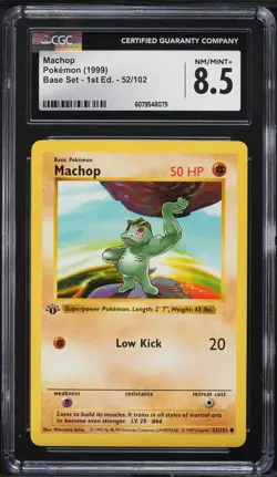 CGC 8.5 - Machop Base Set 1st Edition Shadowless 52/102 Pokemon Card 1999 - Image 1