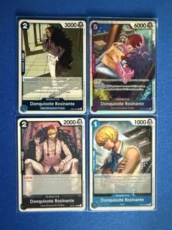 Donquixote Rosinante One Piece TCG 4-card lot OP10 Super Rare+EB02 Rare+more PWE - Image 1