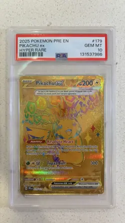 PSA 10 2025 Pokemon Pikachu Ex 179/131 Gold Prismatic Evolutions TCG Card - Image 1