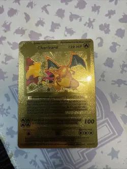 Pokemon Charizard Gold Foil Fan Art Textured Card 04/102 HP120 - Image 1
