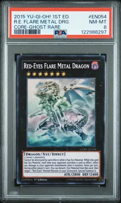 2015 Yu-Gi-Oh! CORE-EN054 Red-Eyes Flare Metal Dragon Ghost Rare PSA 8 - Image 1