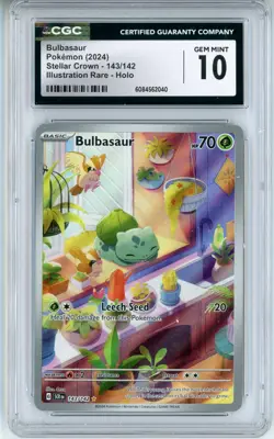 CGC GEM MINT 10 Pokemon TCG Bulbasaur 143/142 Sv07: Stellar Crown Holo IR (2024) - Image 1