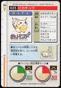 Pikachu No. 025 Green Bandai Carddass Series 1-2 G 1996 Pokemon Japanese NM - Image 3