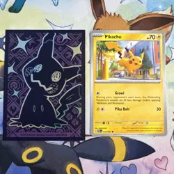 2024 Pikachu 18/91 - Paldean Fates - NM/MINT Pokemon TCG + Mimikyu sleeve - Image 1