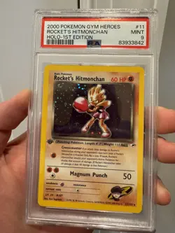 1st Edition Rockets Hitmonchan Holo Rare Card 11/132 Gym Heroes PSA 9 - Image 1