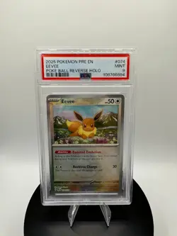 Pokemon Prismatic Evolutions Eevee Poke Ball Reverse Holo #074 PSA 9 Mint - Image 1