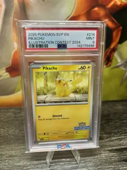 PIKACHU 2025 POKEMON BLACK STAR PROMO ILLUSTRATION CONTEST 24 #214 PSA 9 Q1518 - Image 1