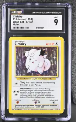 CGC 9 MINT Clefairy 1999 Base Set 5/102 Holo Pokemon Card - Image 1