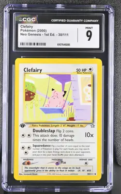 CGC MINT 9 Pokemon Clefairy 30/111 2000 Neo Genesis 1st Edition - Image 1