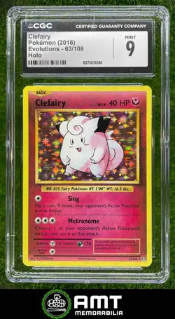 6073031086 2016 Pokemon XY Evolutions #63/108 Clefairy Holo CGC 9 - Image 1
