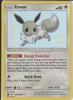 Shiny Eevee SV41/SV94 Holo Rare Pokemon Card SM Hidden Fates Near Mint - Image 1
