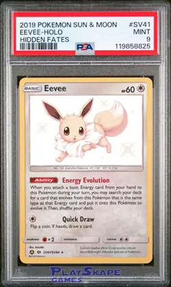 Pokemon Card PSA 9 Eevee SV41/SV94 Hidden Fates Holo Shiny Rare 2019 - Image 1