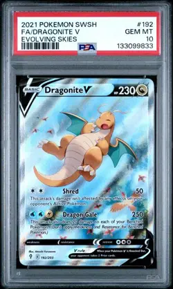 PSA 10 Mint Dragonite V Full Art Evolving Skies 2021 Pokemon 192/203 - Image 1