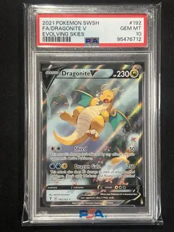 2021 Pokemon SWSH F/A Dragonite V 192/203 Evolving Skies PSA GEM MINT 10 - Image 1